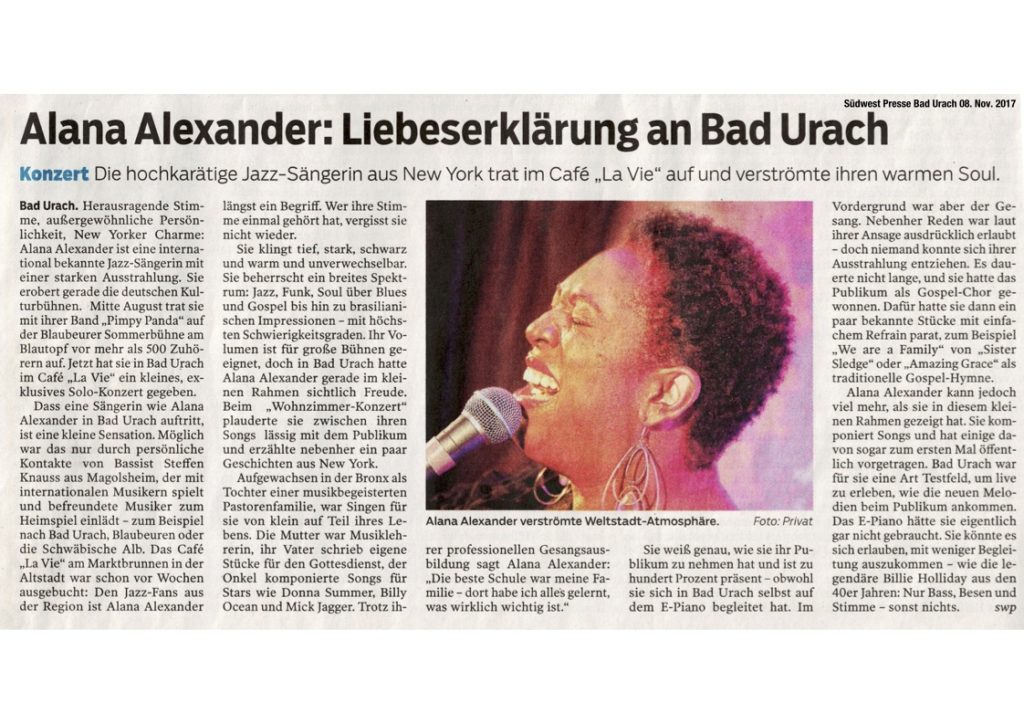 Alana Alexander Café La Vie Bad Urach Jazz Soul Konzert Veranstaltung